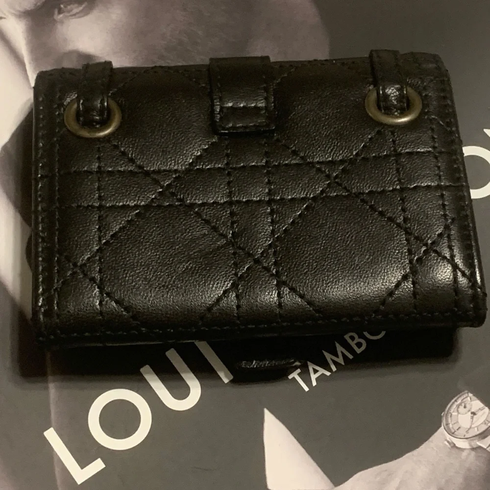 Black leather Christian Dior compact wallet